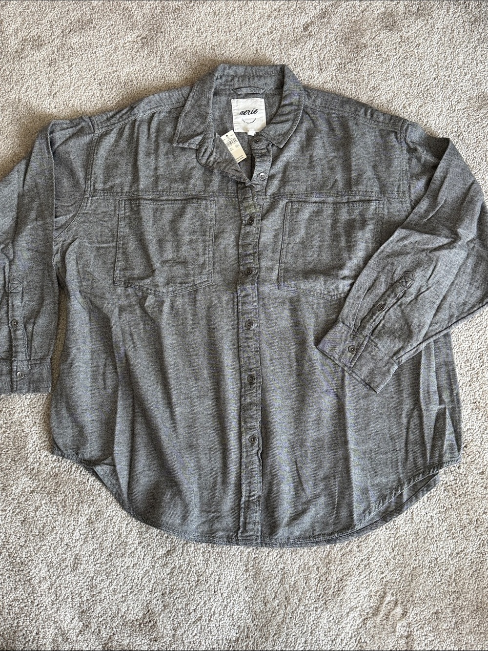 aerie Gray Button-Down Long Sleeve Shirt